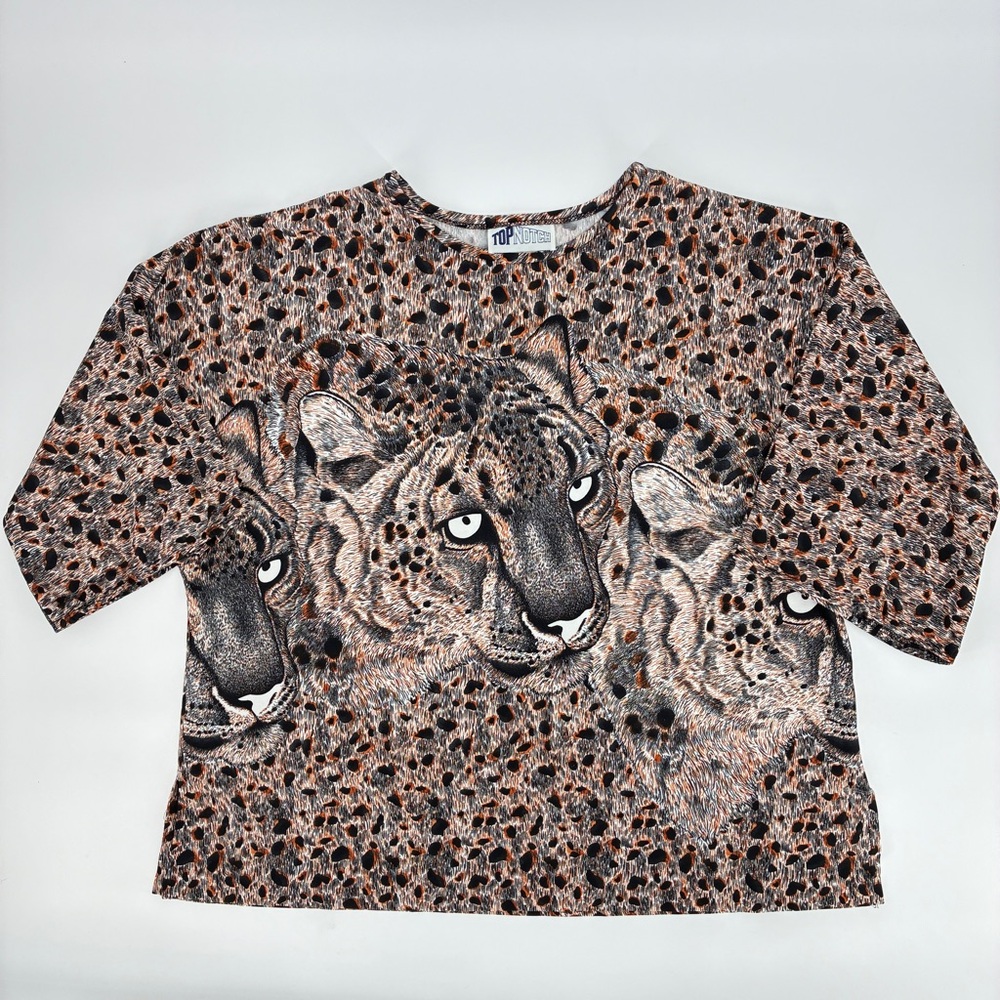 Top Notch Vintage Womens Cheetah Leopard Boxy Oversized 80s Retro Top Shirt 2XL